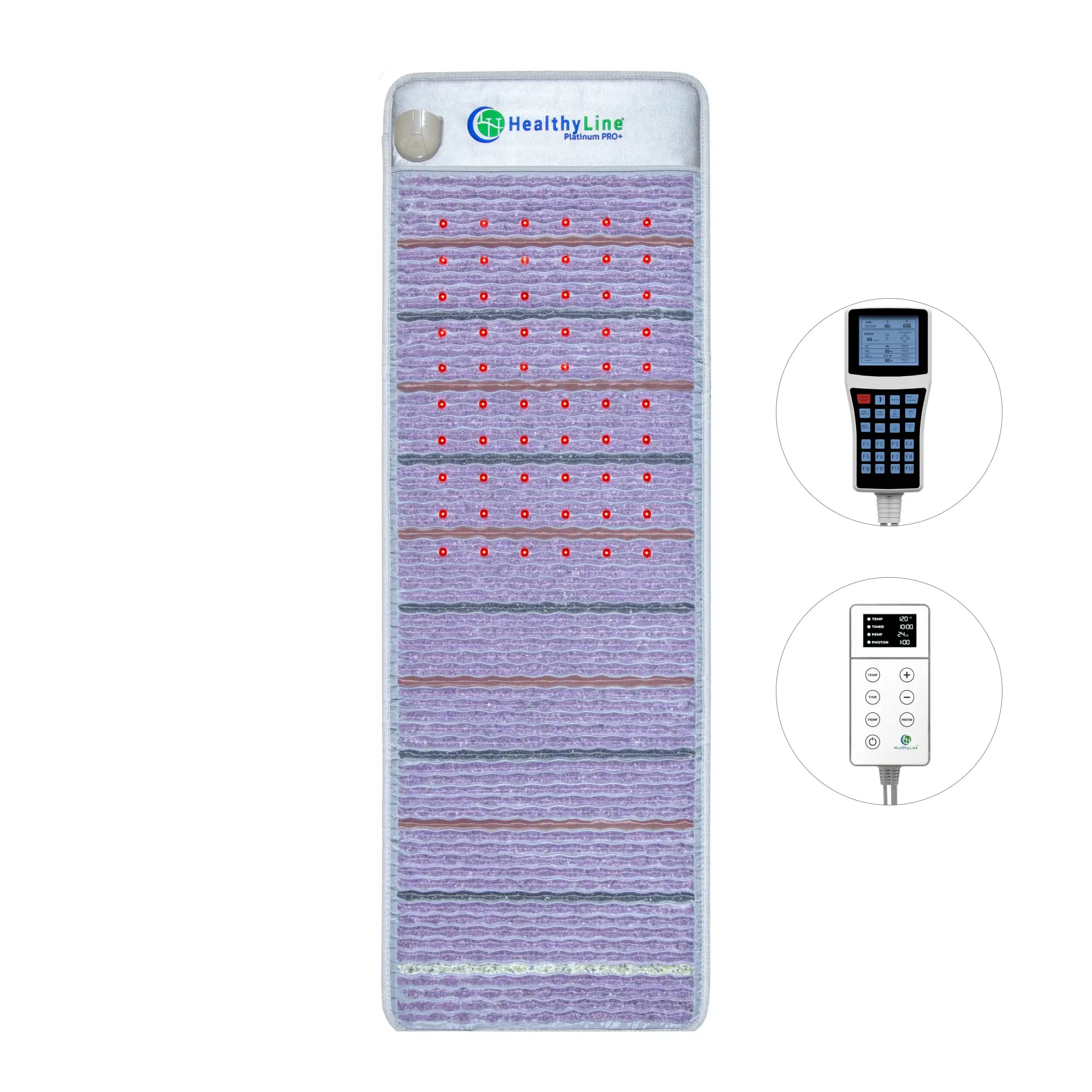 HealthyLine Platinum Series PEMF Far Infrared Heating Pad, 72x24 inches, black heating mat with digital control and plush surface.