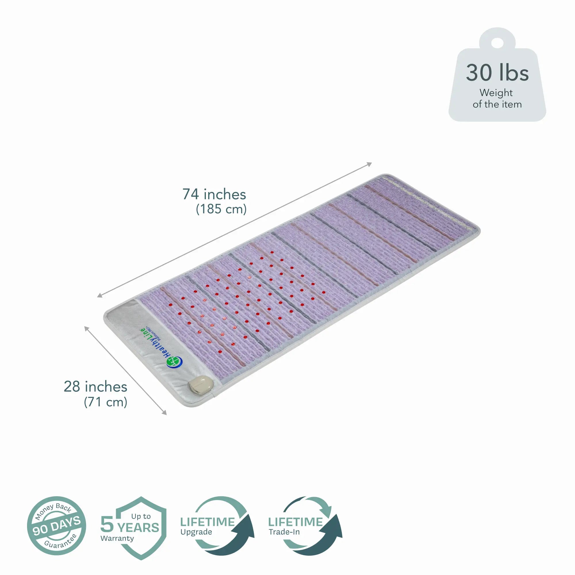 HealthyLine Platinum Series PEMF Far Infrared Heating Pad, 72x24 inches, electric heating mat with infrared therapy elements.
