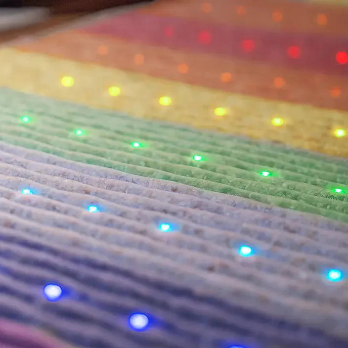 HealthyLine Rainbow Chakra Series PEMF Far Infrared Heating Mat, 74x28 inches, soft heating pad with colorful chakra design.