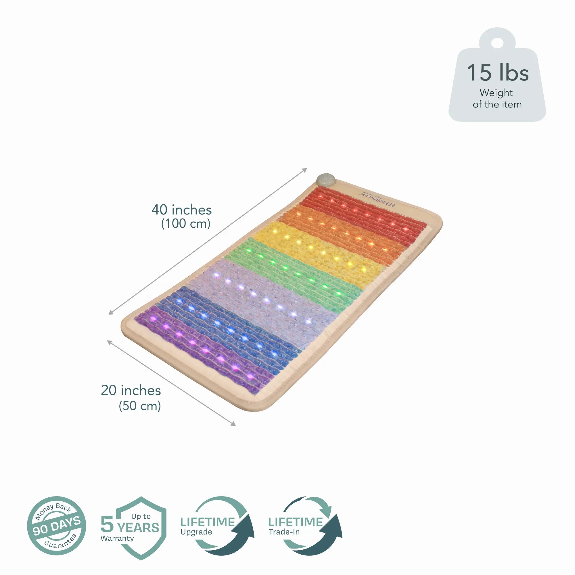 HealthyLine Rainbow Chakra Series PEMF Far Infrared Heating Pad, 74 x 28 inches, third edition with colorful chakra design.