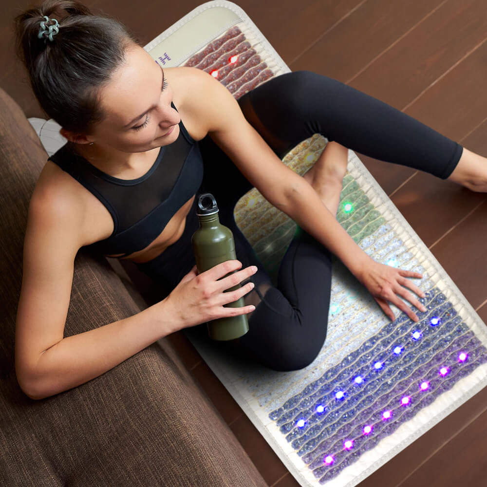 HealthyLine Rainbow Chakra Series PEMF Far Infrared Heating Pad, 74x28 inches, provides soothing heat and energy therapy.