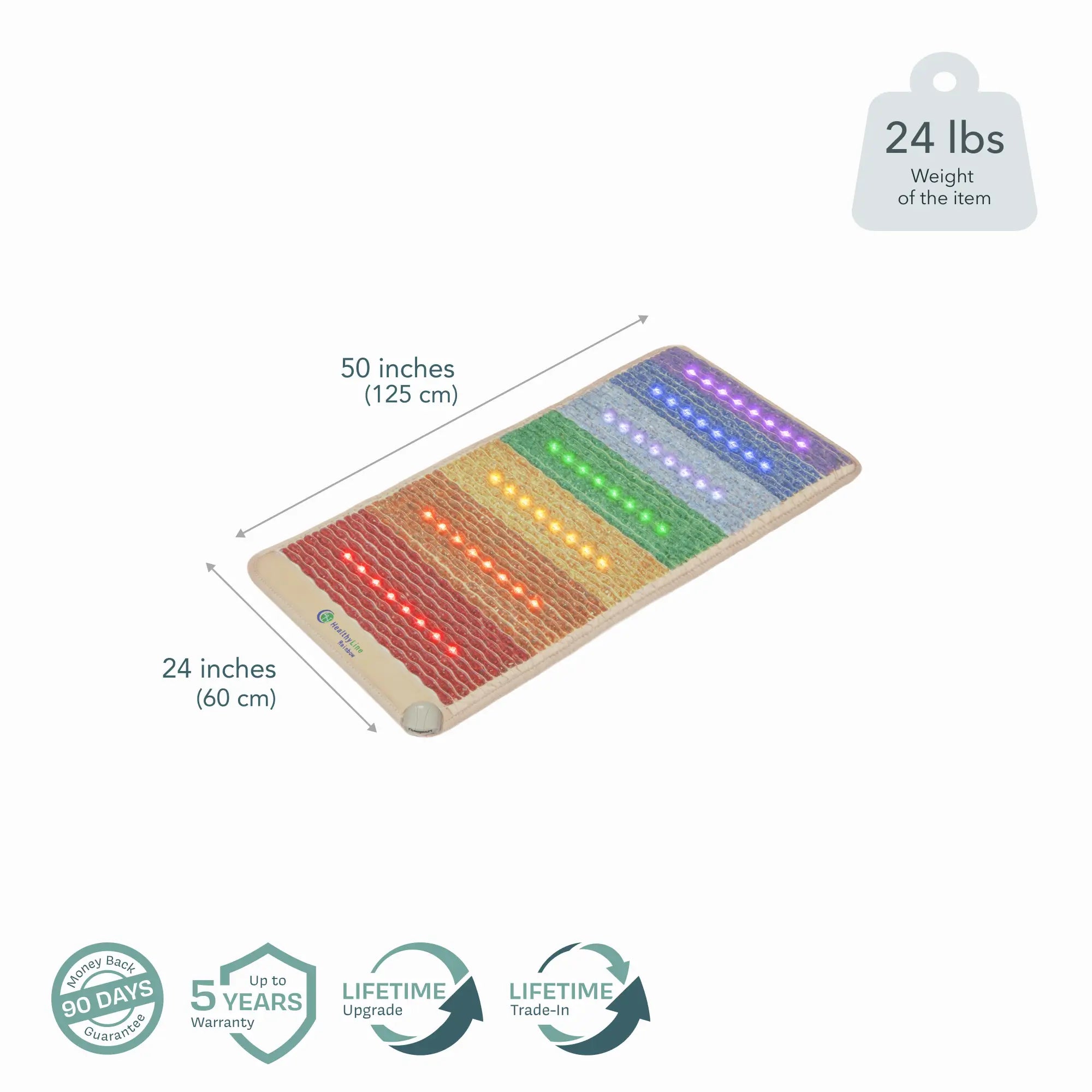 HealthyLine Rainbow Chakra Series PEMF Far Infrared Heating Mat, 74x28 inch heating pad with colorful chakra design.