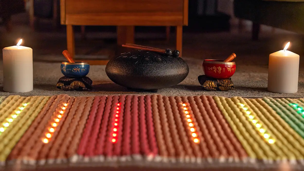 HealthyLine Rainbow Chakra Series PEMF Far Infrared Heating Mat, 74x28 inches, designed for therapeutic heat and chakra balancing.