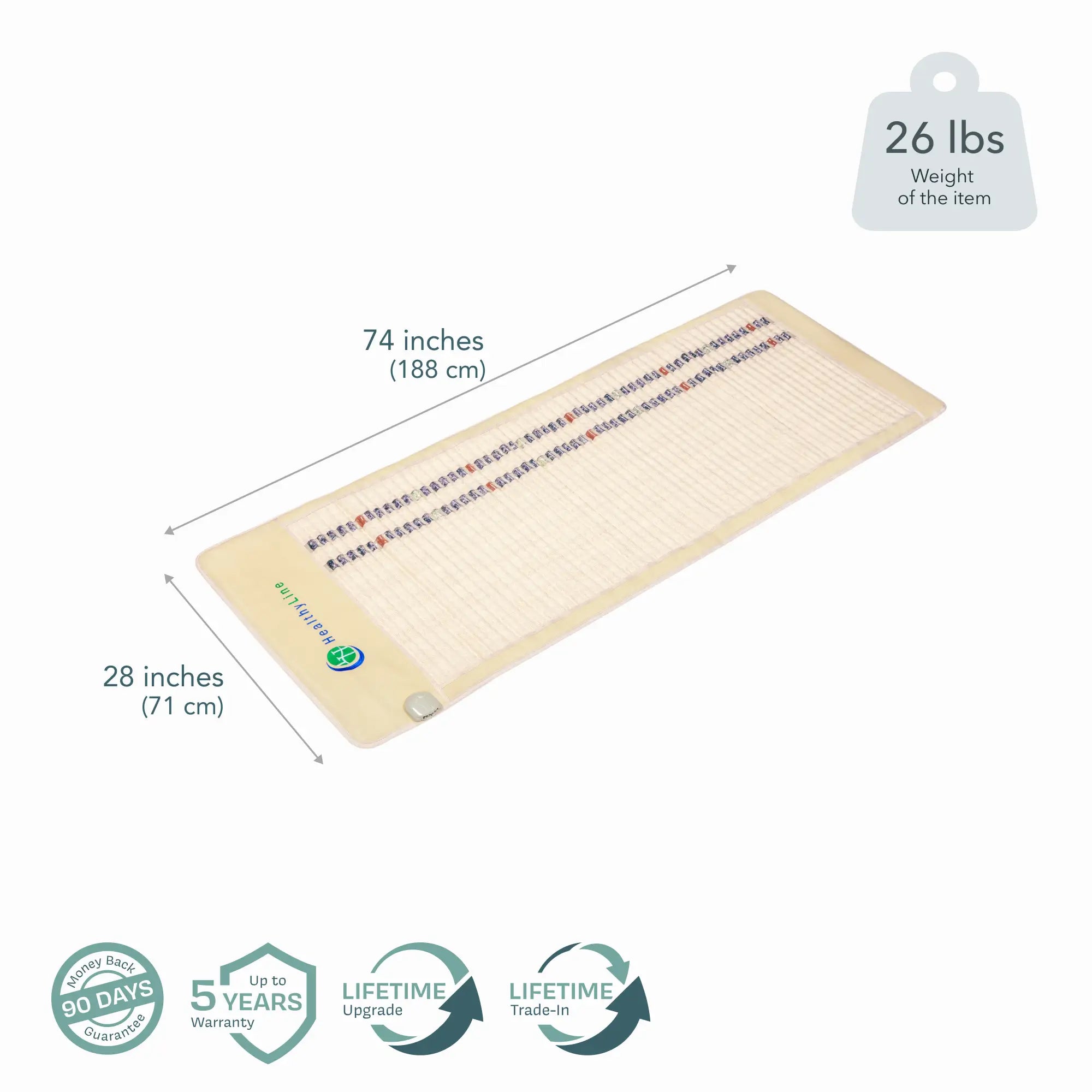 HealthyLine SOFT Series Far Infrared Heating Pad, 72x24 inches, soft fabric cover and heating elements for soothing warmth.