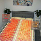 HealthyLine The TAJ Bed Series heating pad on mattress topper, 110V queen size for comfort and relaxation.