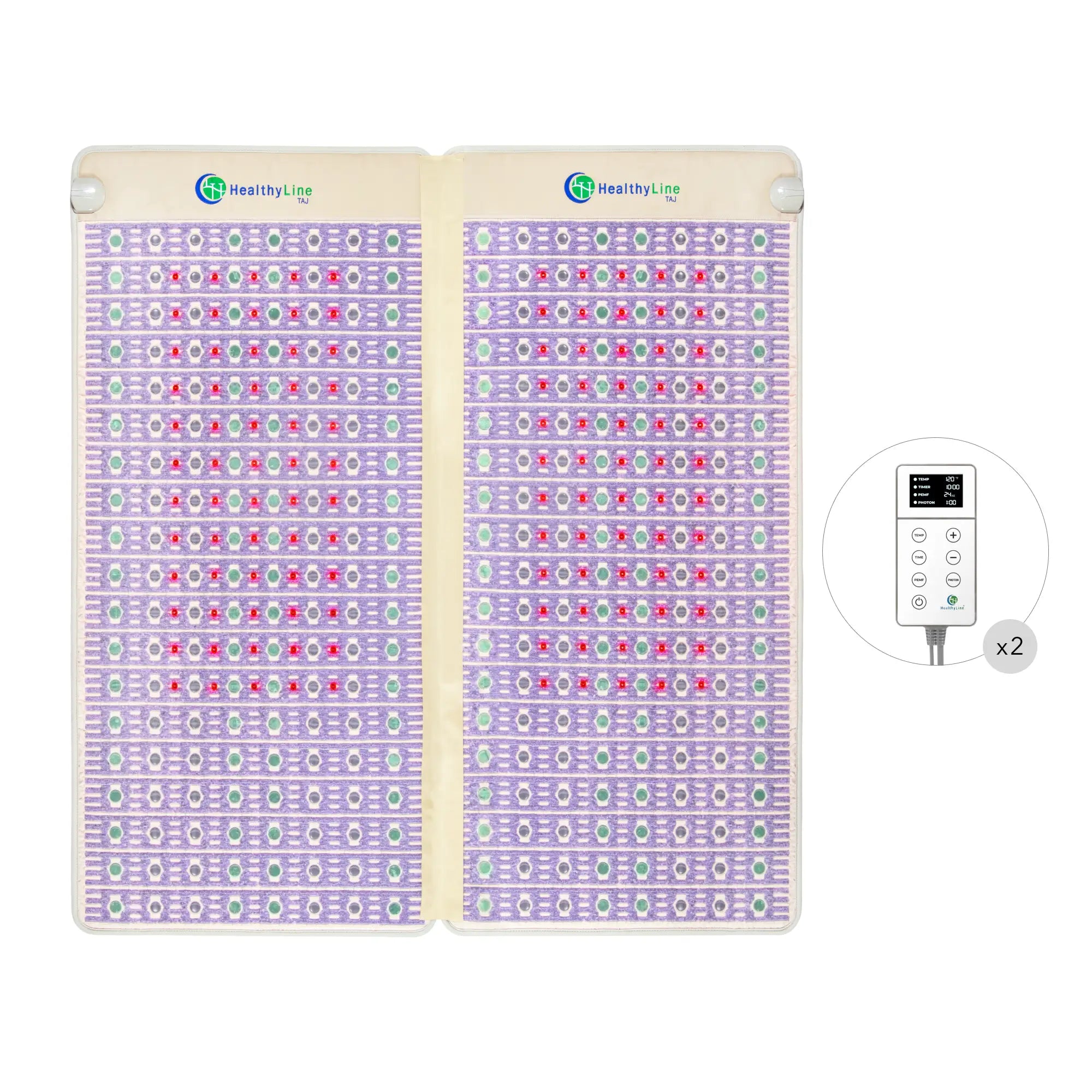 HealthyLine The TAJ Bed Series heating pad on a mattress topper, 110V queen size, providing soothing heat for comfortable sleep.