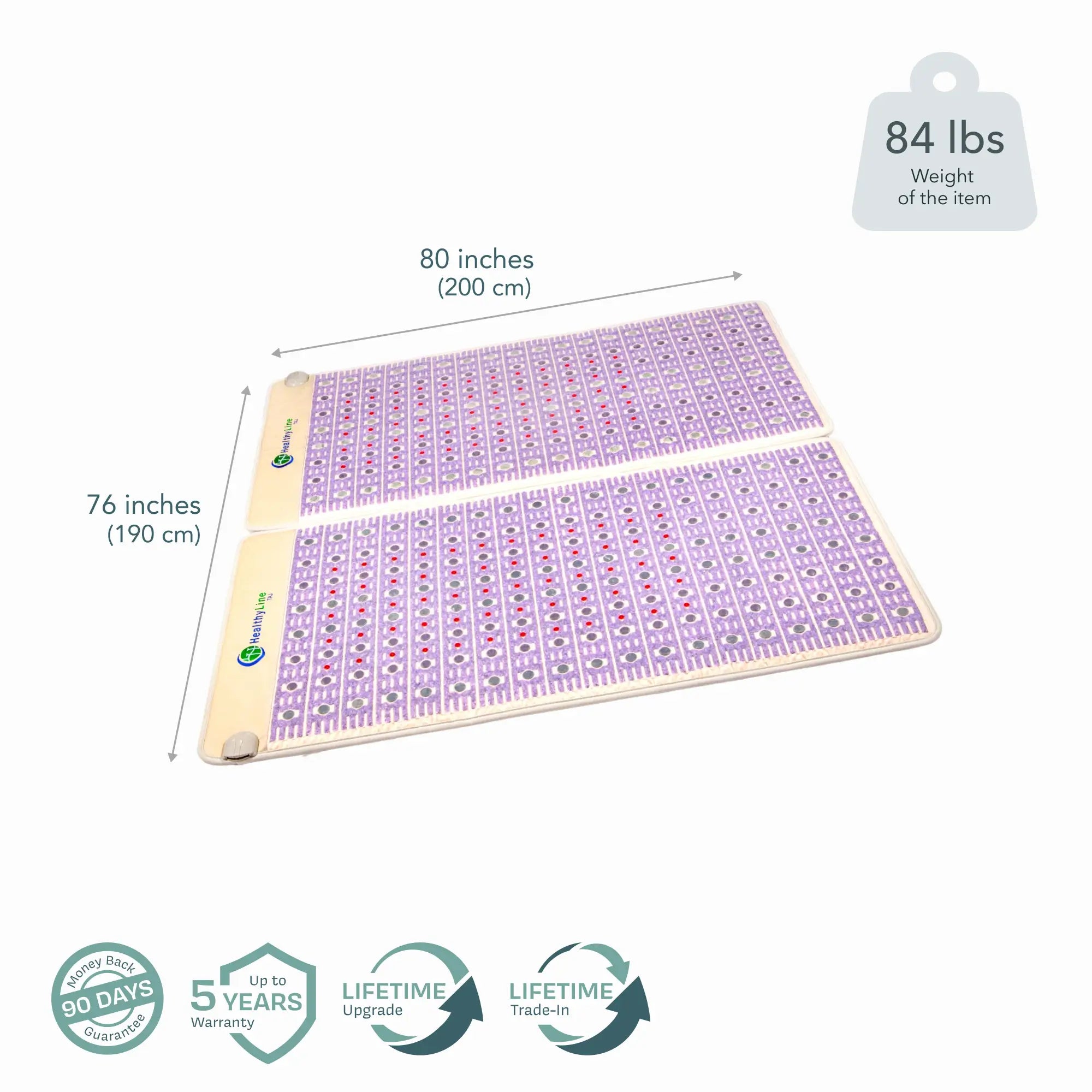 HealthyLine The TAJ Bed Series heating pad for mattresses, 110V queen size, with heating elements and plush fabric cover.