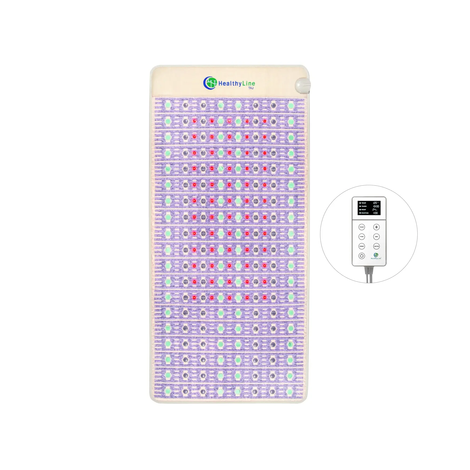 HealthyLine TAJ Bed Series heating pad on queen mattress, providing localized warmth and comfort for restful sleep.