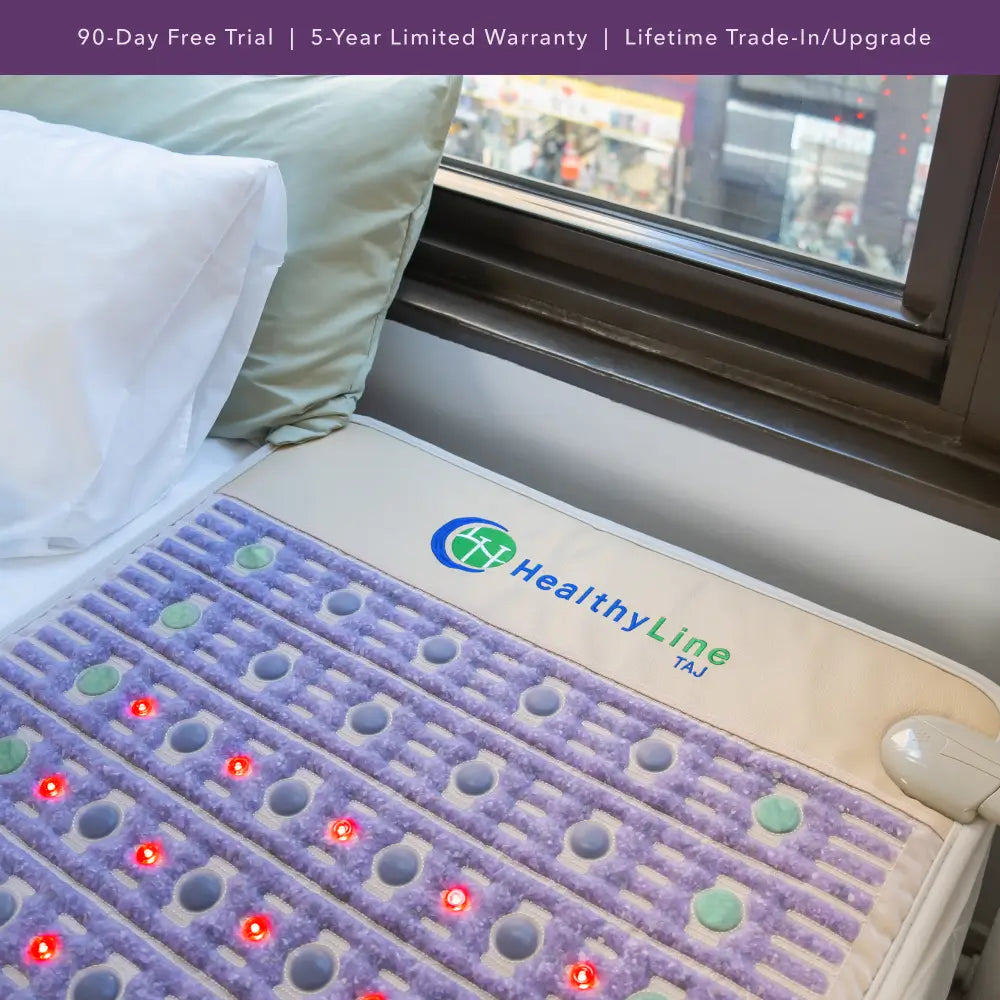 HealthyLine TAJ Bed Series heating pad for mattresses, 110V queen size, designed for comfort and warmth during sleep.