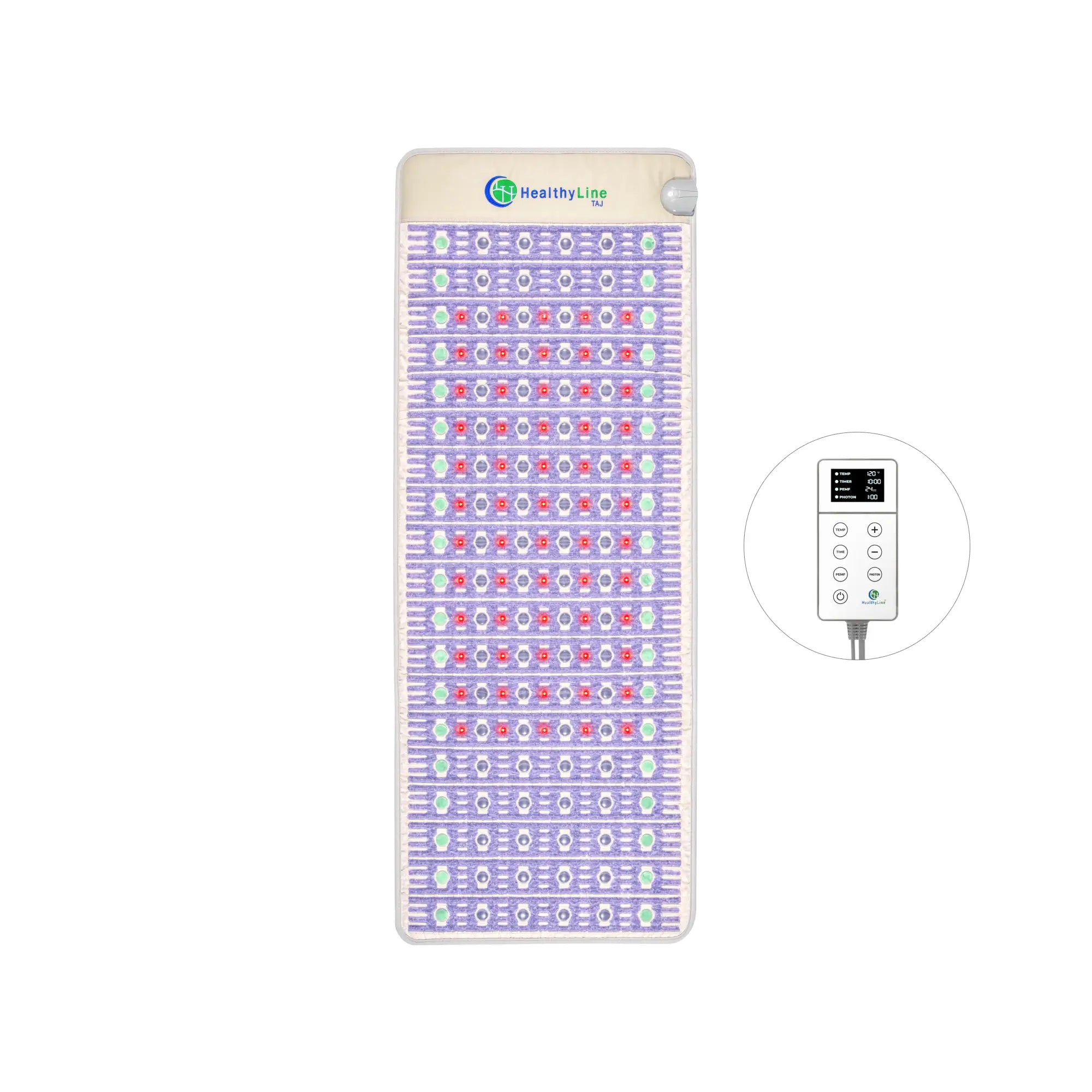 HealthyLine TAJ Bed Series heating pad for mattress toppers, 110V, queen size, designed for comfort and warmth.