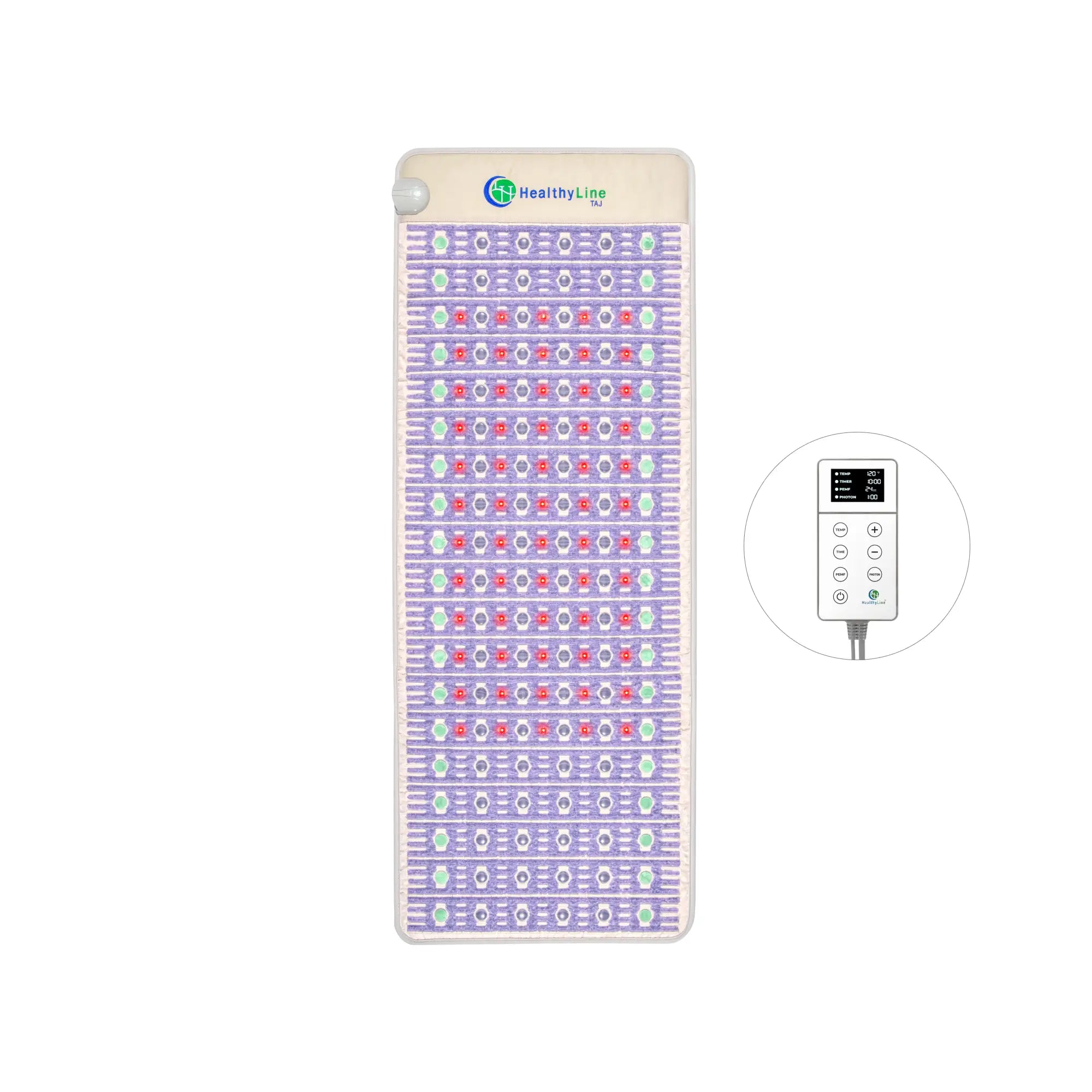 HealthyLine The TAJ Bed Series heating pad for mattresses, 110V queen size, providing soothing warmth and comfort.