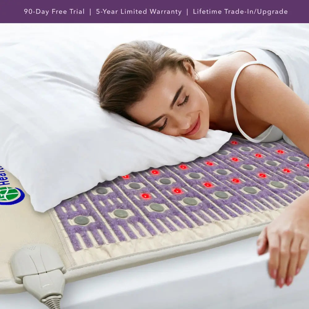 HealthyLine TAJ Bed Series heating pad for mattress toppers, 110V, queen size, providing soothing warmth and comfort.