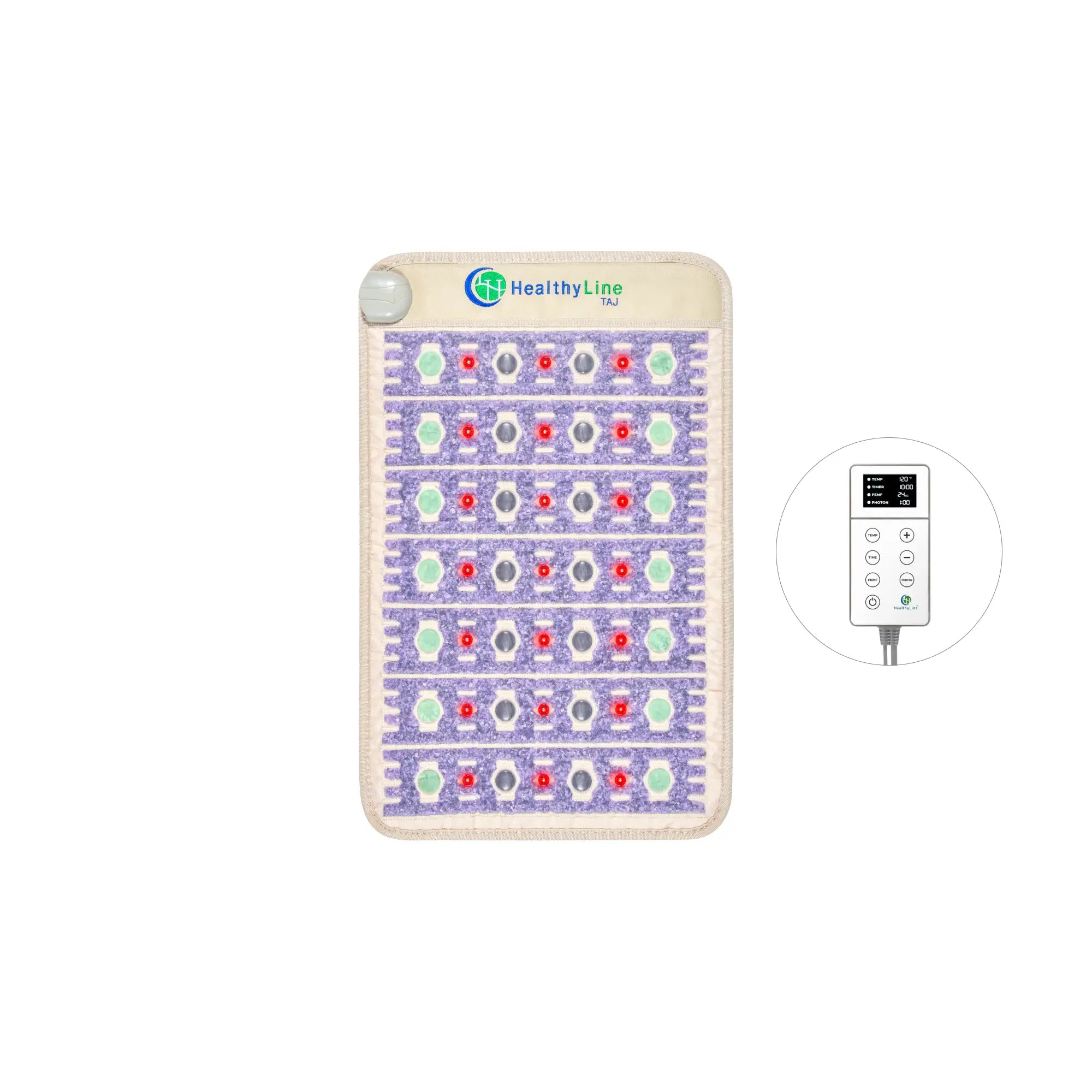 HealthyLine TAJ Series PEMF Far Infrared Heating Mat, large 72x24-inch heating pad with PEMF therapy for pain relief and relaxation.