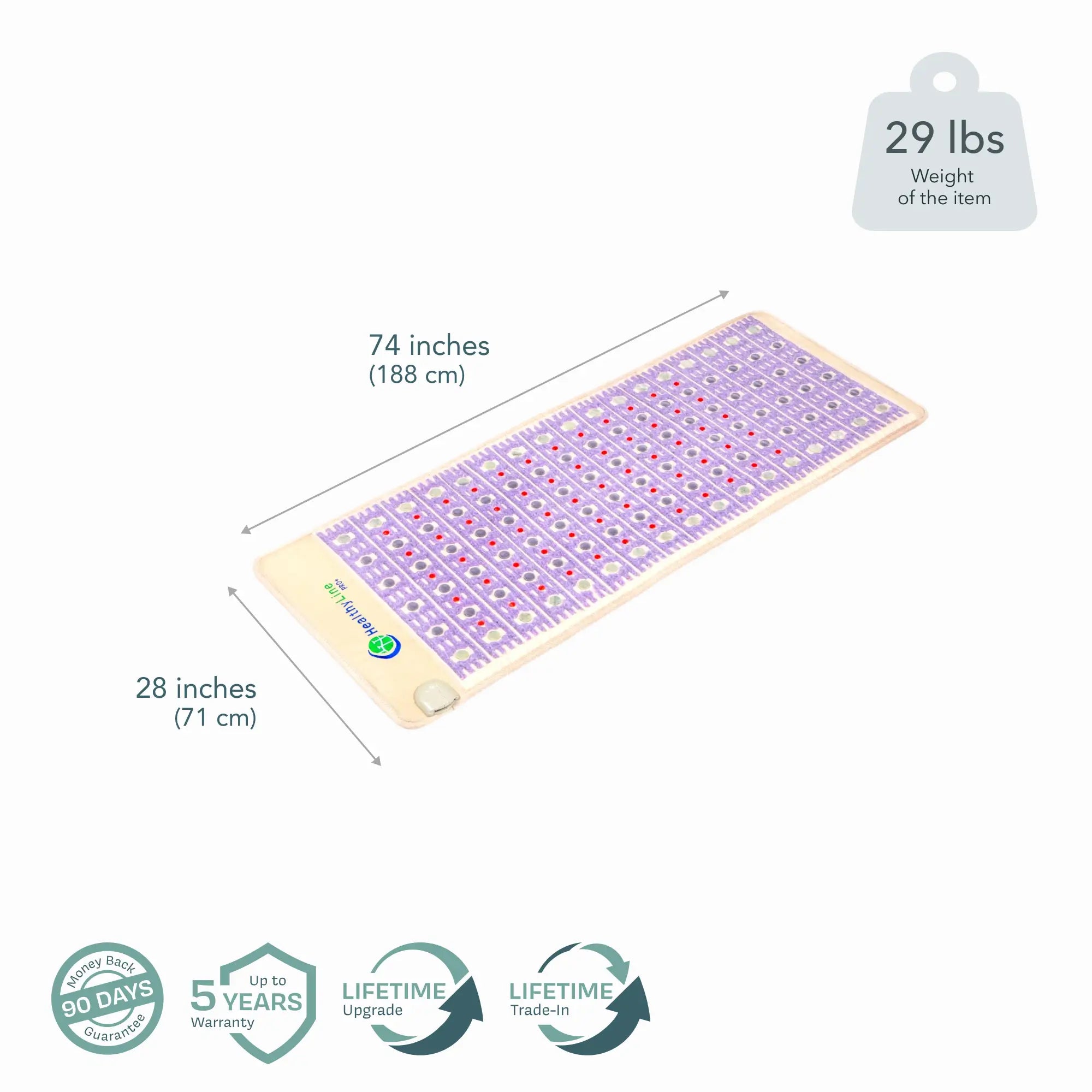 HealthyLine TAJ Series PEMF Far Infrared Heating Pad, 72x24 inch heating mat for pain relief and relaxation.