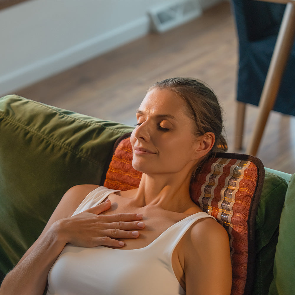 HealthyLine TAO Series PEMF Far Infrared Heating Mat, 18x18-inch heating pad for pain relief and relaxation.