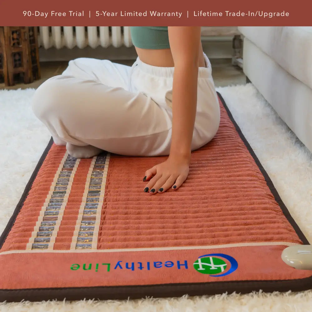HealthyLine TAO Series PEMF Far Infrared Heating Pad, 18x18 inch heating mat with infrared therapy for pain relief and relaxation.