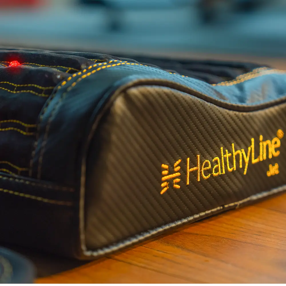 HealthyLine Jet Series Pillow showing its ergonomic design and soft fabric for comfortable support and relaxation.