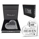 Acrylic memorial heart with "Heaven In Our Home" inscription in a gift box, designed by The Wind Chime Co, for remembrance and comfort.