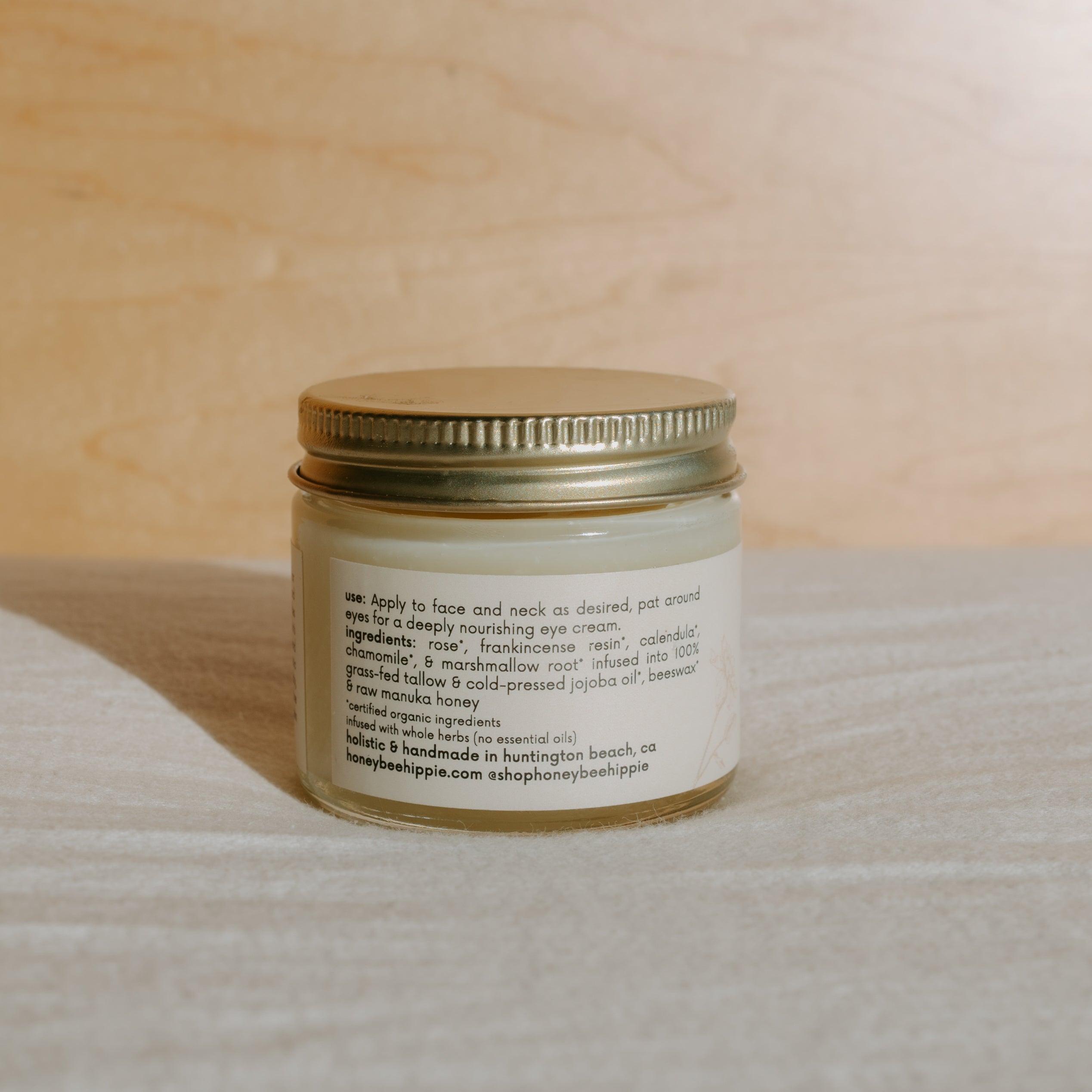 Honeybee Hippie Honey Hydrate Tallow Butter in a jar, showcasing smooth, creamy tallow butter for deep hydration and skincare.