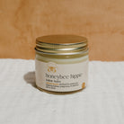Natural Mama Tallow Butter in a Honeybee Hippie Tallow Whip jar, creamy and smooth, showcasing a handmade skincare product.