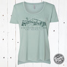 Women's scoop neck graphic tee by The Graphic Tee featuring a hi-low cut and star-themed design.