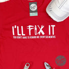 Short sleeve graphic tee from The Graphic Tee featuring "I'll Fix It" design on a casual black T-shirt.