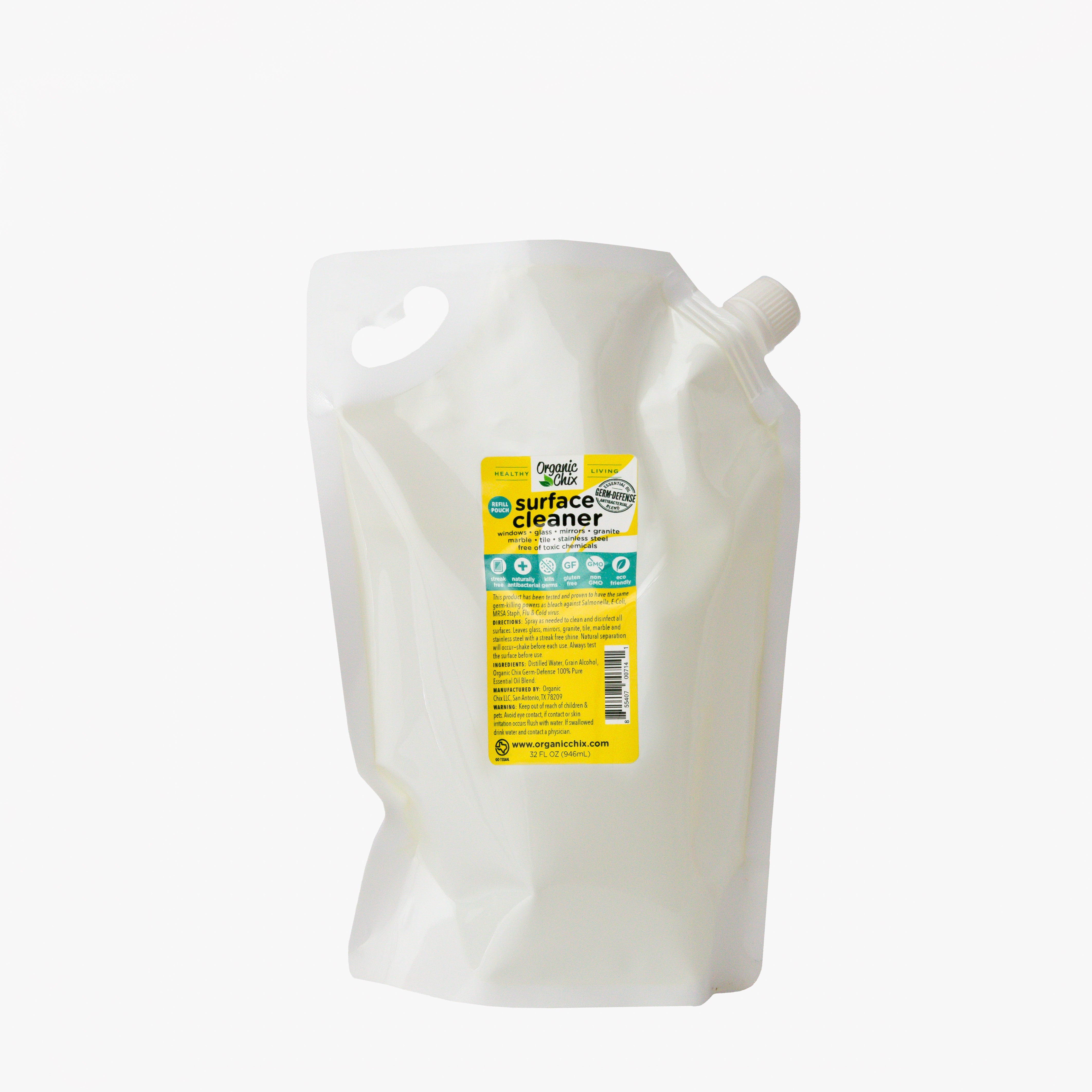 Organic Chix all-purpose surface cleaner and refill bottle, healthy cleaning product for household surfaces, eco-friendly and natural.