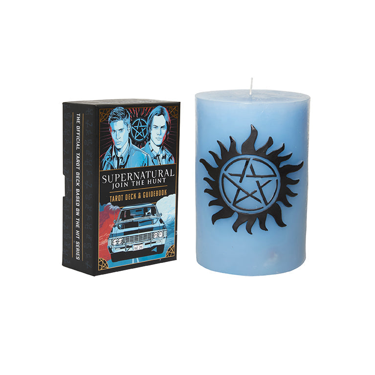Supernatural candle and tarot card deck bundle by Insight Editions, featuring mystical candles and tarot cards on a decorative cover.