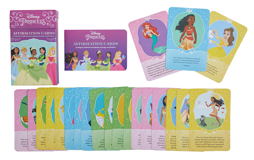 Disney Princess affirmation card deck by Insight Editions, featuring colorful cards with inspiring messages and princess illustrations.