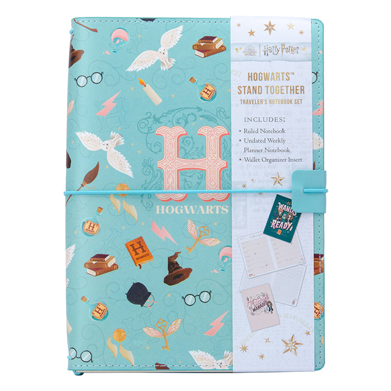 Insight Editions Harry Potter Hogwarts Stand Together Flexibound Traveler's Notebook Set with magical design and fold-over cover.