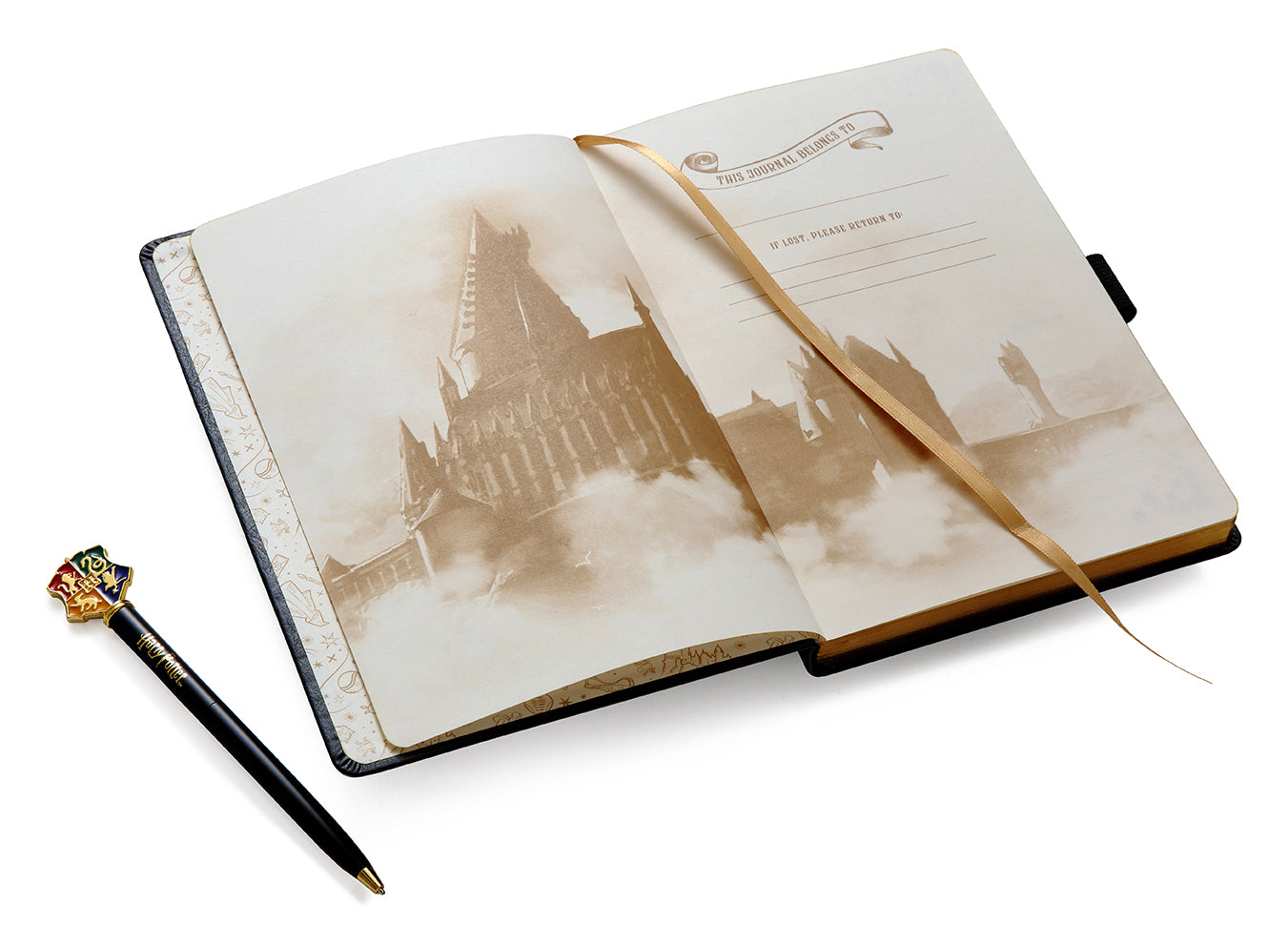 Harry Potter Hogwarts travel journal with pen, flexibound cover featuring magical design, by Insight Editions.