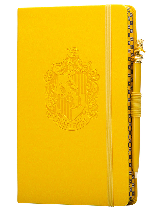 Hufflepuff Harry Potter softcover journal by Insight Editions with pen, featuring a flexible hardcover and magical design.