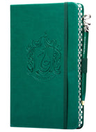 Slytherin Harry Potter softcover journal with pen, flexible hardcover, featuring Slytherin crest and magical design by Insight Editions.