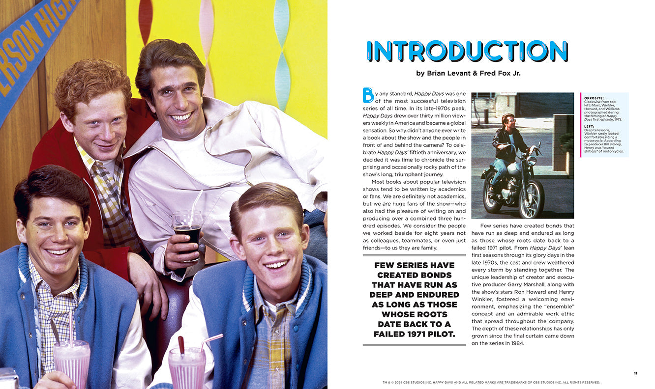Hardcover book titled "50 Years of Happy Days" by Insight Editions featuring cover art from the classic TV series.