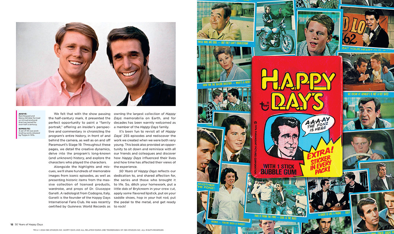 Hardcover book titled "50 Years of Happy Days" by Insight Editions featuring a colorful cover design.