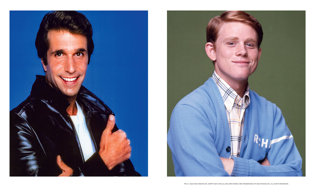Hardcover book titled "50 Years of Happy Days" by Insight Editions, featuring a vintage-themed cover design.