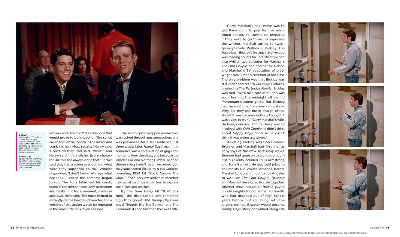 Hardcover book titled "50 Years of Happy Days" by Insight Editions, featuring a cover with nostalgic imagery.