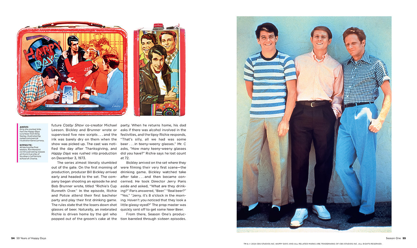 Hardcover book titled "50 Years of Happy Days" by Insight Editions, featuring the cover design and title on the front.