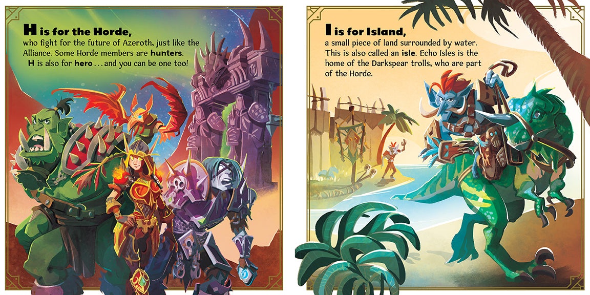 Hardcover book titled "A is for Azeroth" by Insight Editions featuring colorful fantasy artwork on the cover.