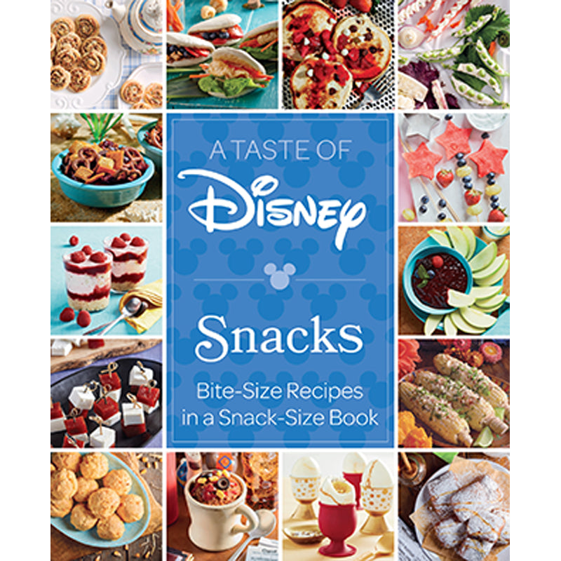 Hardcover copy of "A Taste of Disney: Snacks" cookbook by Insight Editions, featuring colorful Disney snack illustrations.