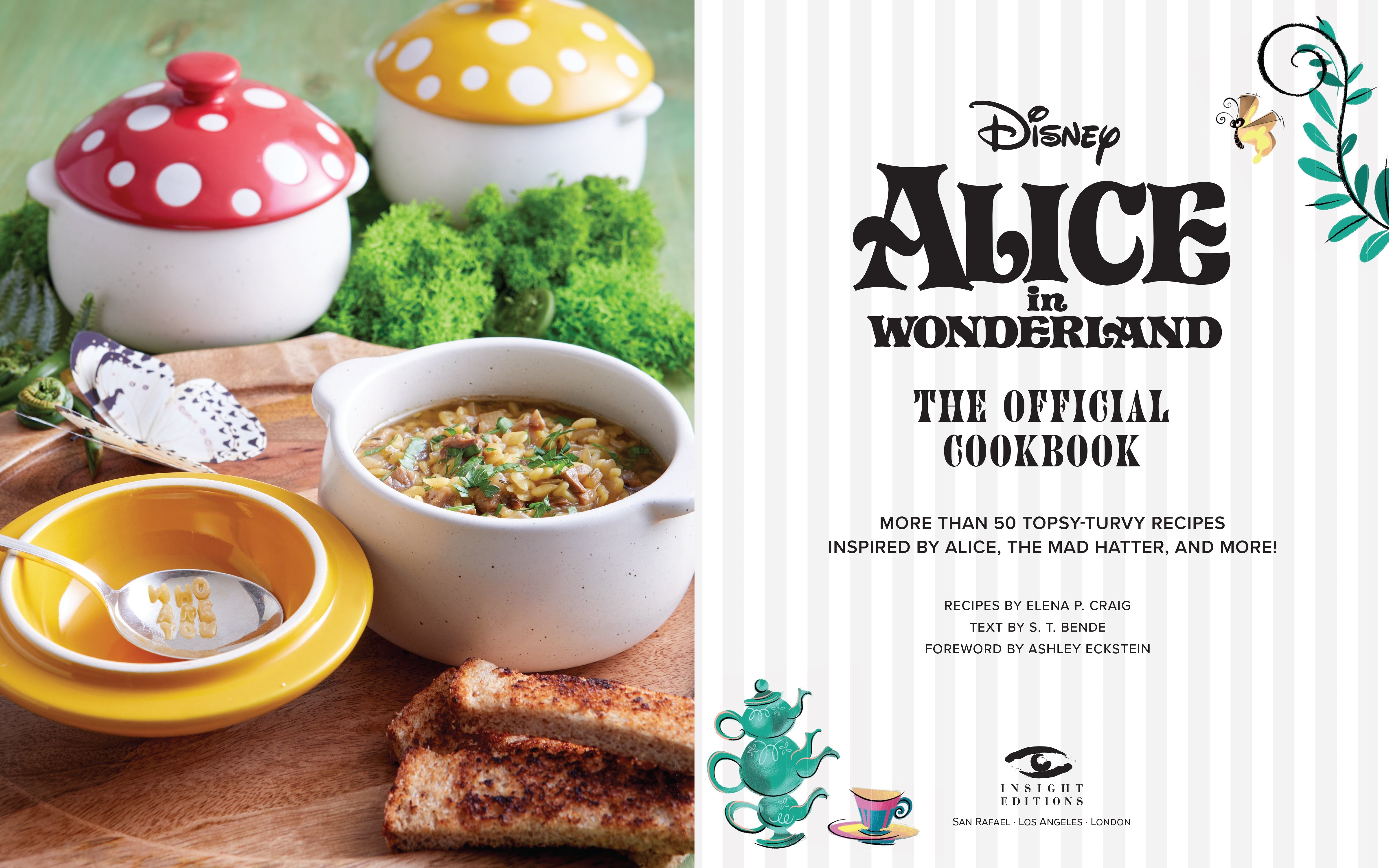 Hardcover copy of Alice in Wonderland: The Official Cookbook by Insight Editions, featuring whimsical illustrations on the cover.