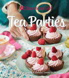 Hardcover book titled "American Girl Tea Parties" by Insight Editions, featuring colorful illustrations of tea party scenes.