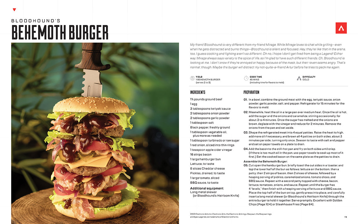 Hardcover copy of Apex Legends: The Official Cookbook by Insight Editions featuring game-inspired recipes and artwork.