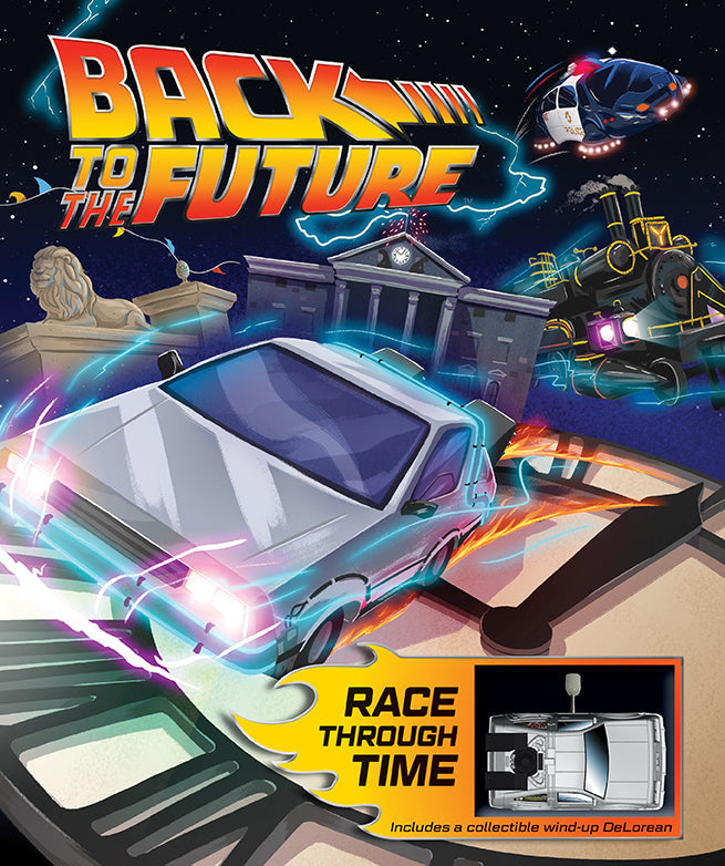 Hardcover of "Back to the Future: Race Through Time" by Insight Editions, featuring the book's cover with futuristic design elements.