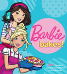 Hardcover book titled Barbie Bakes! by Insight Editions featuring colorful illustrations of Barbie baking and dessert recipes.