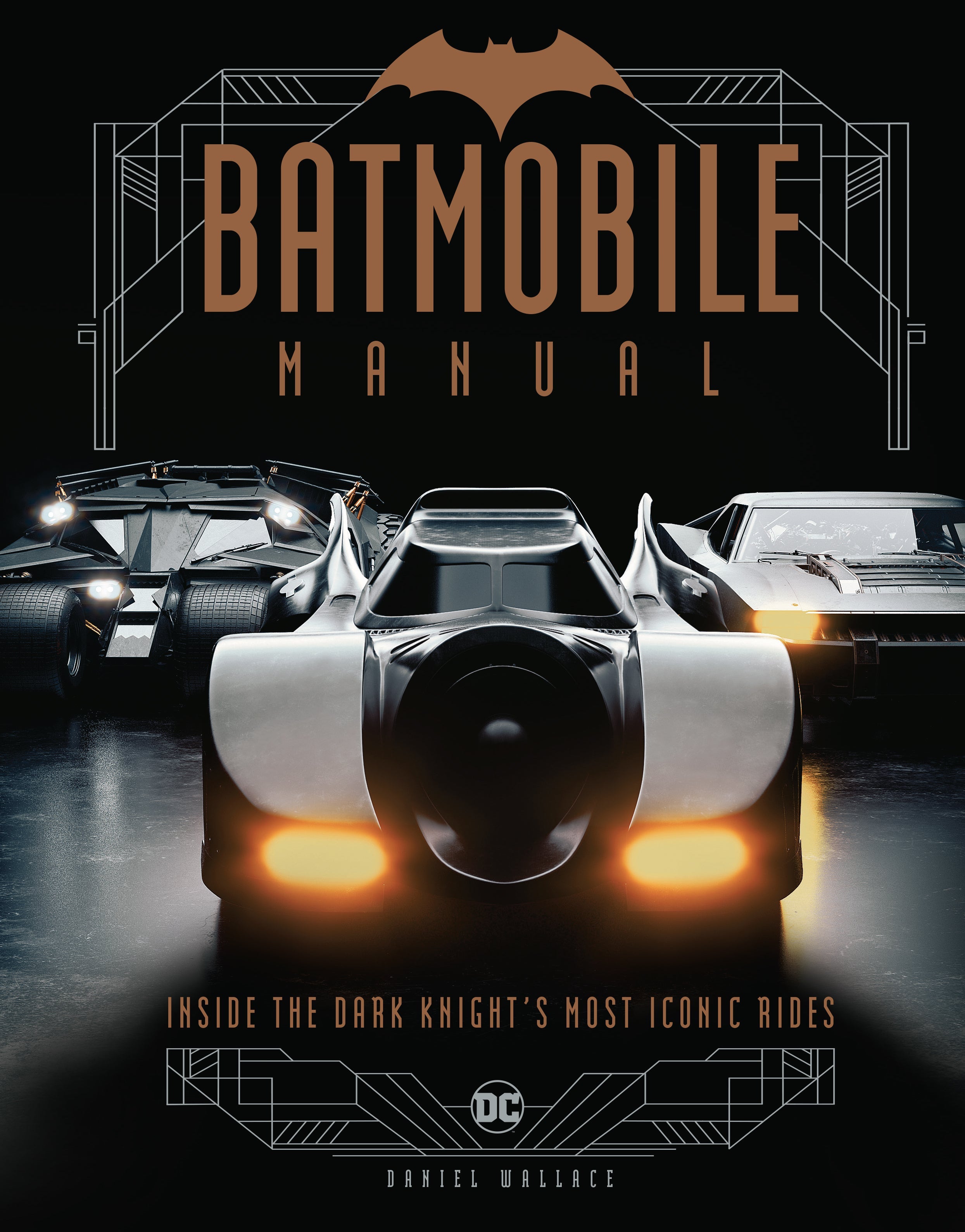 Hardcover Batmobile Manual by Insight Editions, featuring detailed illustrations and technical information about the iconic vehicle.