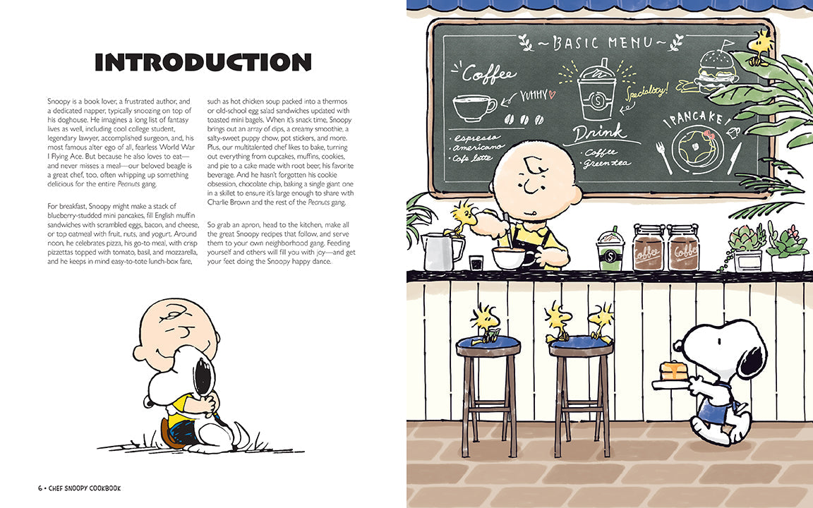 Hardcover Chef Snoopy Cookbook by Insight Editions featuring Snoopy illustrated on the cover with cooking-themed design.