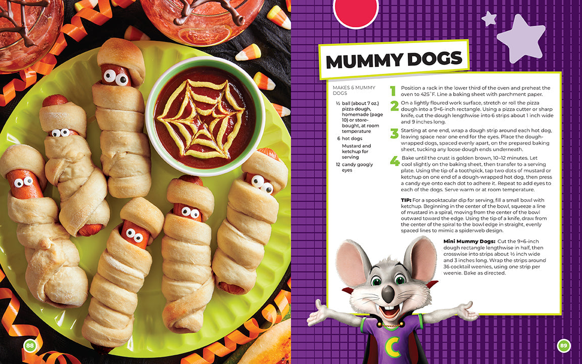 Hardcover Chuck E. Cheese and Friends Party Cookbook by Insight Editions featuring colorful cartoon characters and festive party recipes.