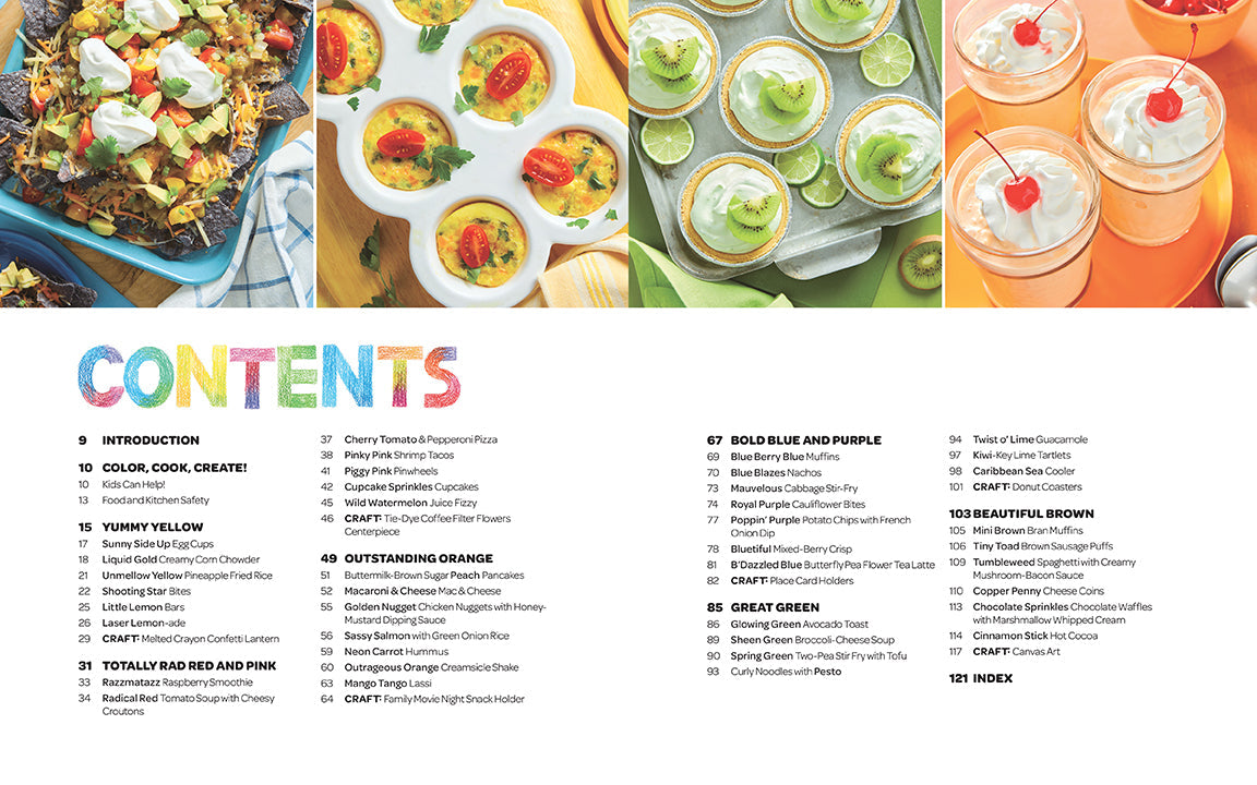 Hardcover book titled "Cooking with Color" by Crayola, published by Insight Editions, featuring colorful illustrations on the cover.
