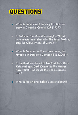 Hardcover DC Comics Batman Pop Quiz Trivia Deck by Insight Editions featuring Batman-themed trivia cards.